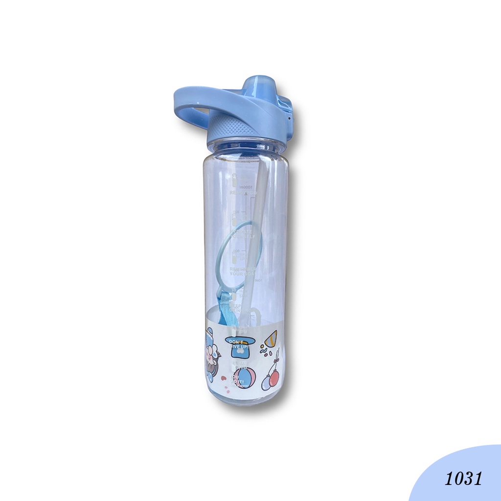 Botol Air Minum Polos Warna Clear 900ML Kode 1031 Free Sticker 2D &amp; 3D Botol Warna Clear Bening Botol Minum Viral Penanda Waktu Botol Minum Viral Botol Minum Sedotan