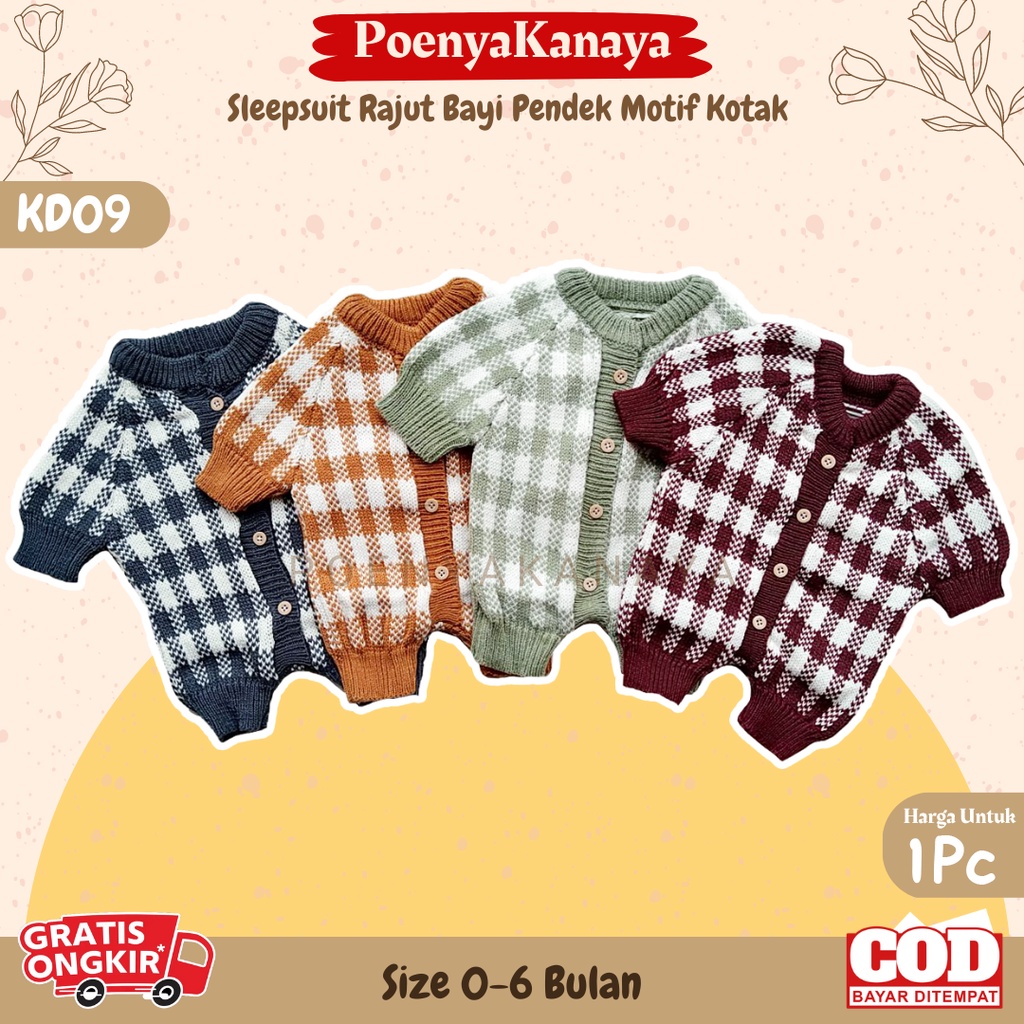 Sleepsuit Rajut Bayi Pendek Motif Kotak 0-6 Bulan KD09