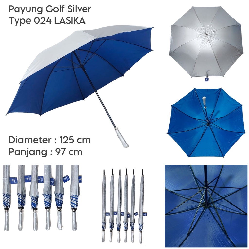 Payung Golf Jumbo Silver Lapis Biru Anti UV Termurah LASIKA 024