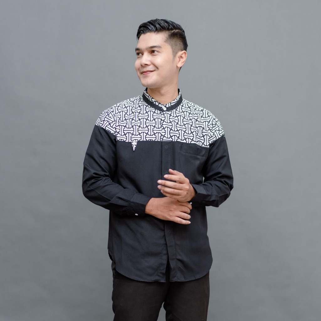 Baju Koko Original Motif Falcon Warna Olive Kombinasi Batik Terbaru