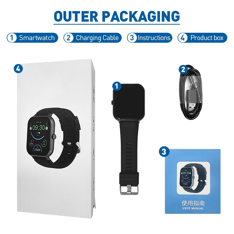 Bozlun Jam tangan pintar olahraga pria couple smart watch dengan layar persegi , pemantau detak jantung, tekanan darah, oksigen darah, tidur, panggilan Bluetooth, musik