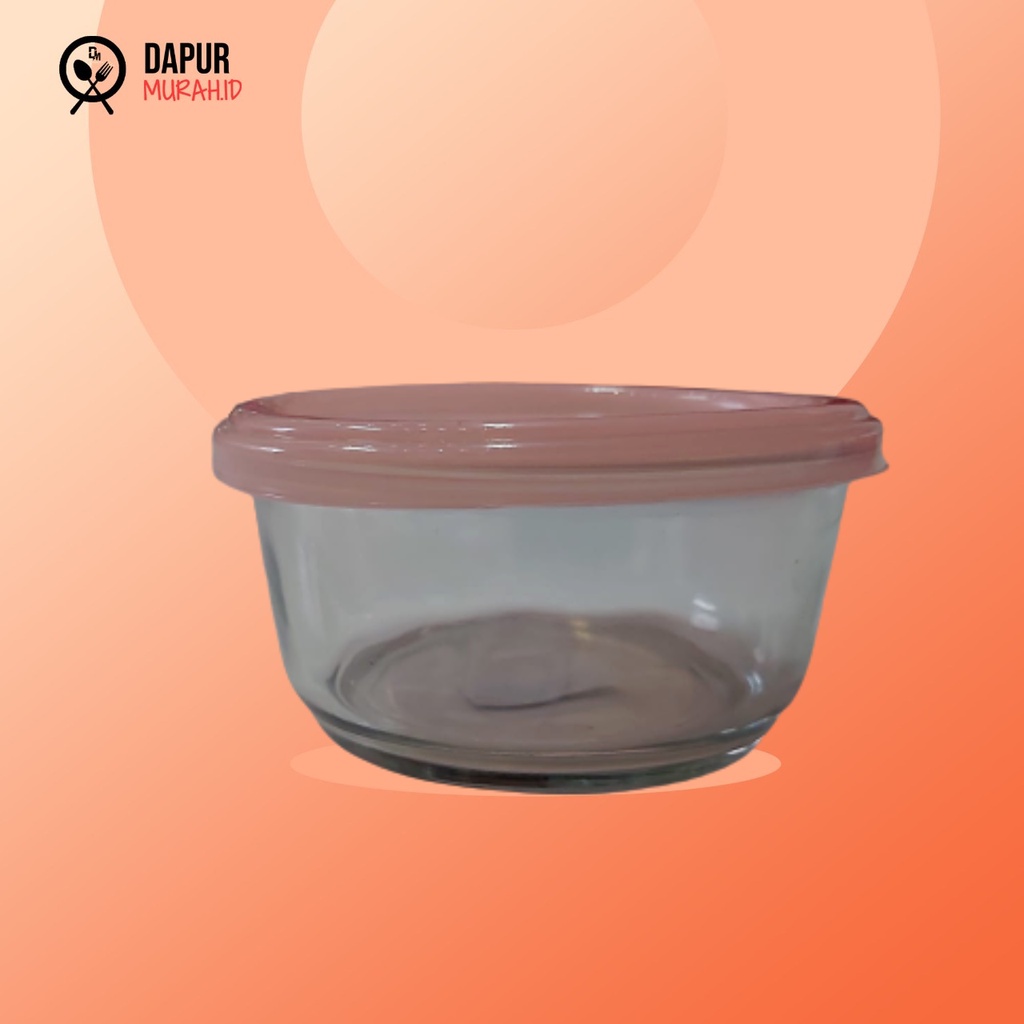 DM - Mangkok Mangkuk Kaca Bulat Tebal + Tutup Plastik 12 cm | Kotak Bekal Lunch Box Tempat Penyimpanan Serbaguna