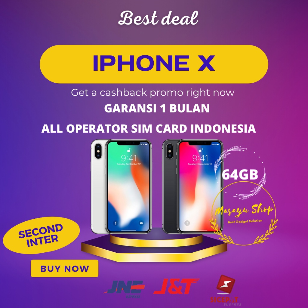 iPhone X 64Gb Ex inter Second Bekas Original