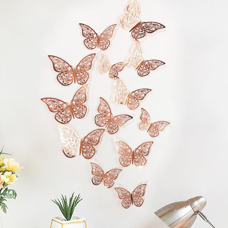 【COD】12pcs Stiker Dinding Desain Kupu-Kupu Hollow 3D Untuk Dekorasi Pesta Pernikahan Butterfly G