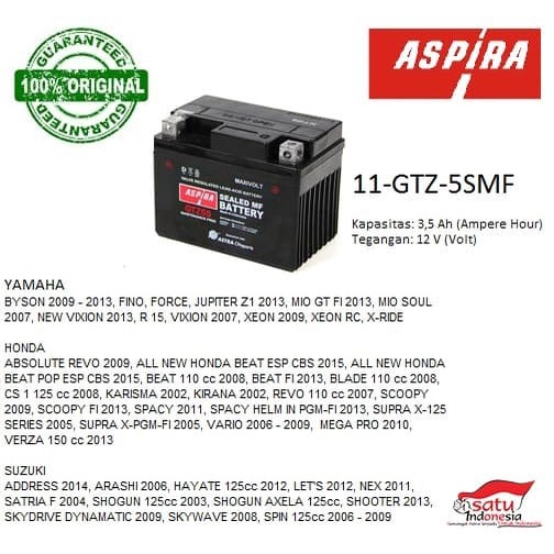 aki kering gtz5s ASPIRA ORIGINAL