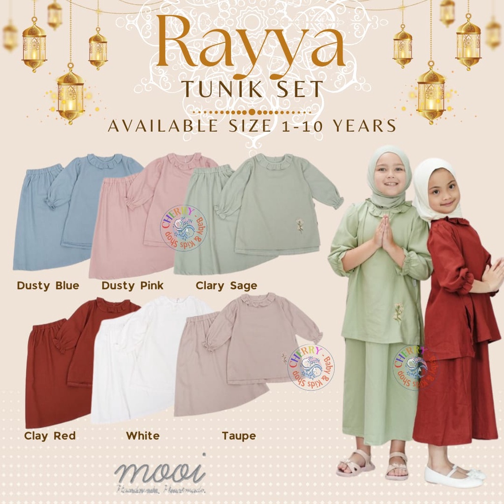 Mooi Rayya Tunik Set 1-10 Tahun Setelan Tunik Rok Lebaran / Tunik Raya Pakaian Muslim CBKS