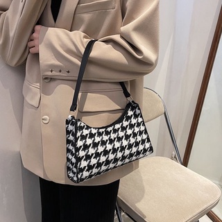 Houndstooth Pattern Baguette Bag Single Shoulder Bag 10075