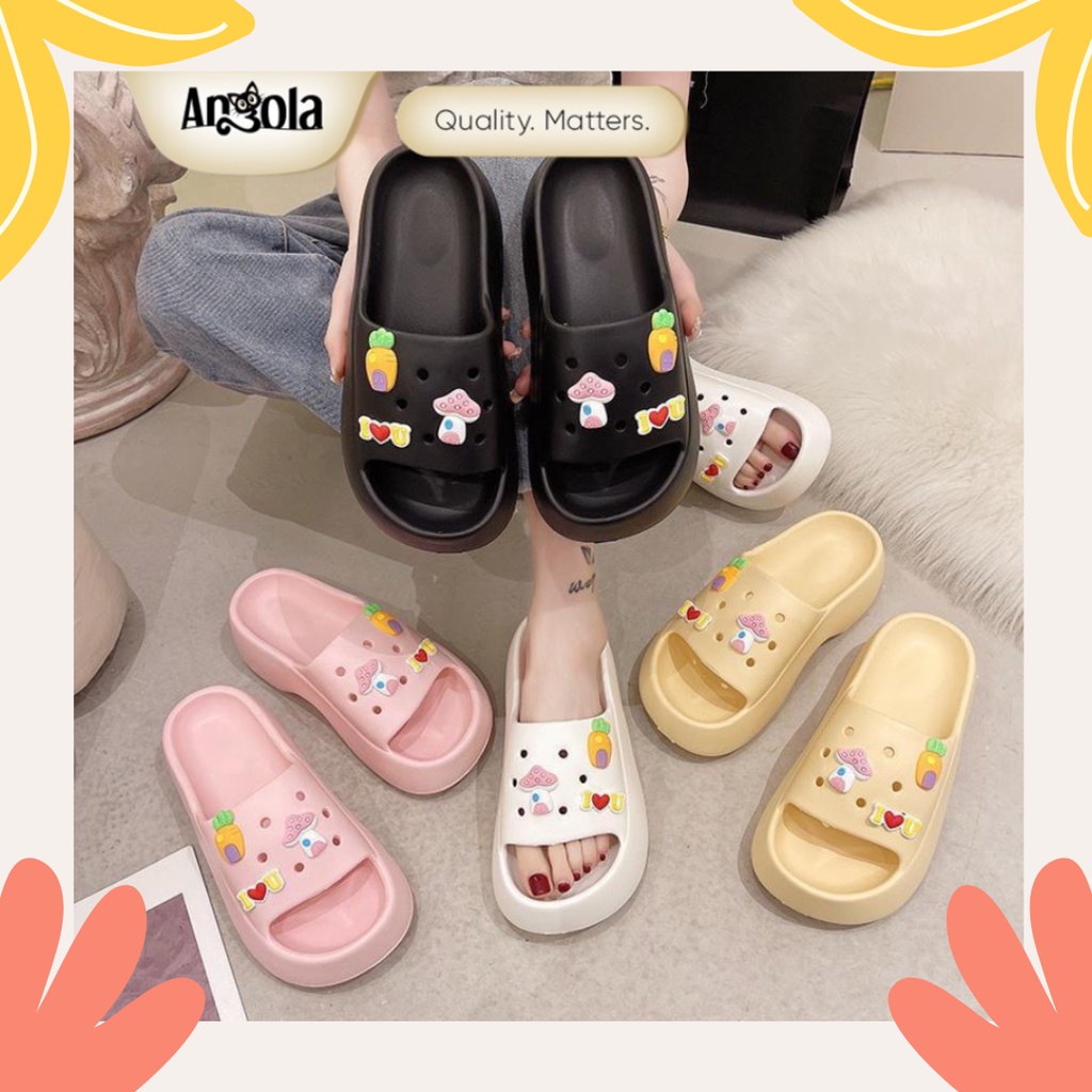 Sandal Wedges Jibbitz Slip On H14 Sendal Jalan-jalan Korea Wanita Comfy Lucu EVA