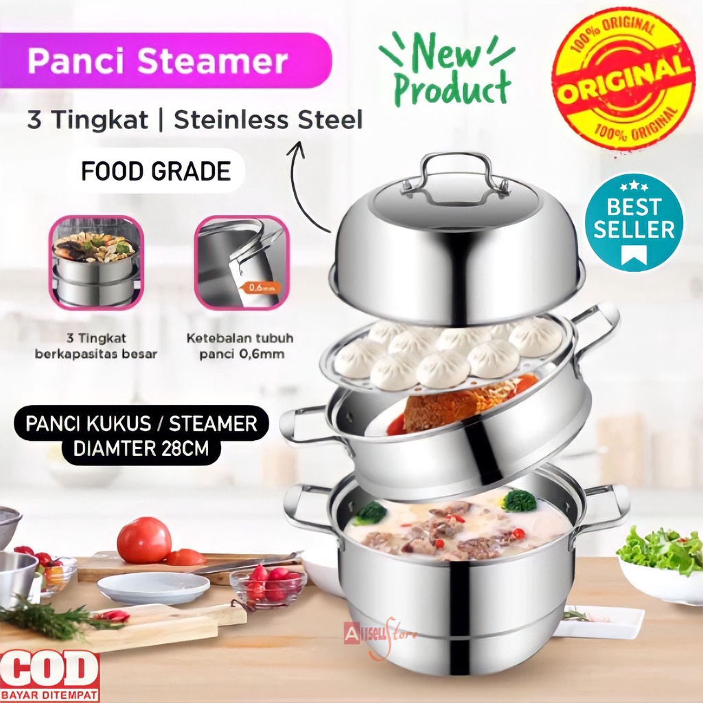 ( BISA COD ) PROMO PANCI KUKUS STEAMER 3 SUSUN / PANCI KUKUS 3 TINGKAT MULTIFUNGSI / PANCI KUKUS SERBAGUNA / PANCI SET