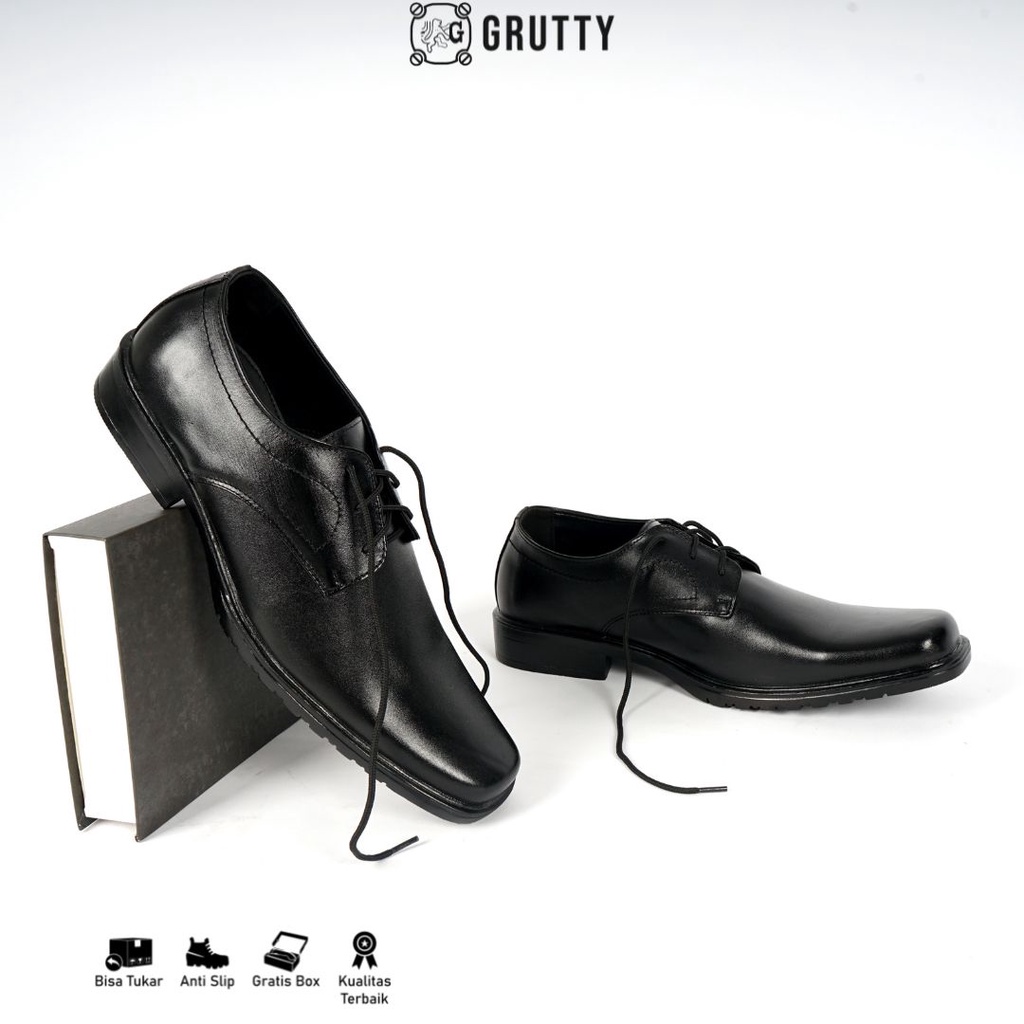 Sepatu Pria Formal Pantofel Formal PDH Kerja model tali Khusus Ukuran Besar Big Size  Grutty DC016 Hitam