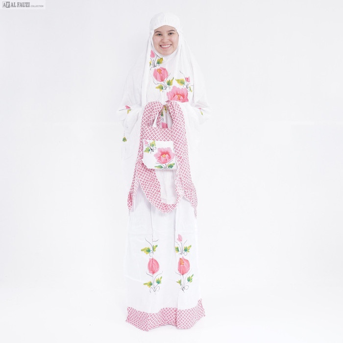 Mukena BALI LUKIS JUMPUTAN ALFAUZI BEST SELLER CANTIK peach T7L6 Standar Peralatan Sholat Wanita Lem