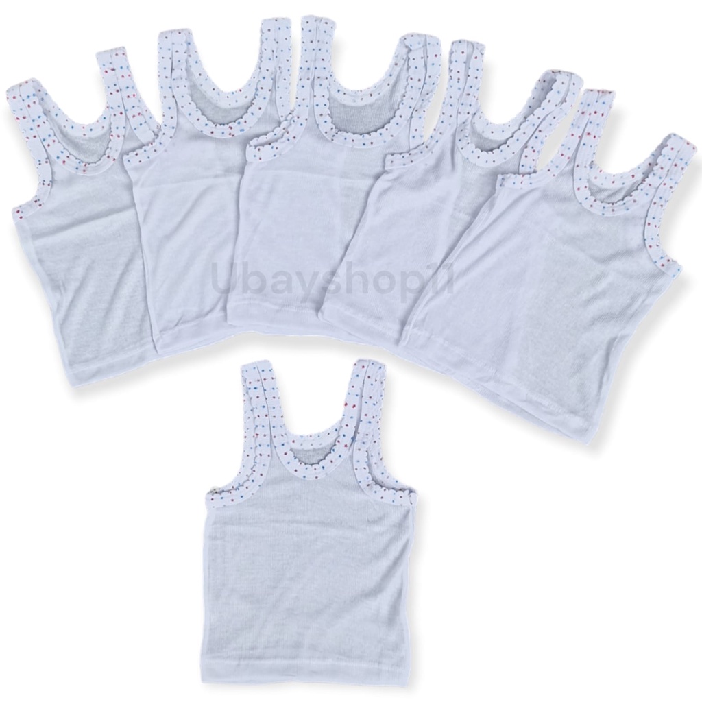 Promo Murah 12 Pcs Singlet Bayi S /M/L/XL, Kaos Dalam Bayi Putih Bintik , Singlet Bayi Perlengkapan Bayi Baru Lahir