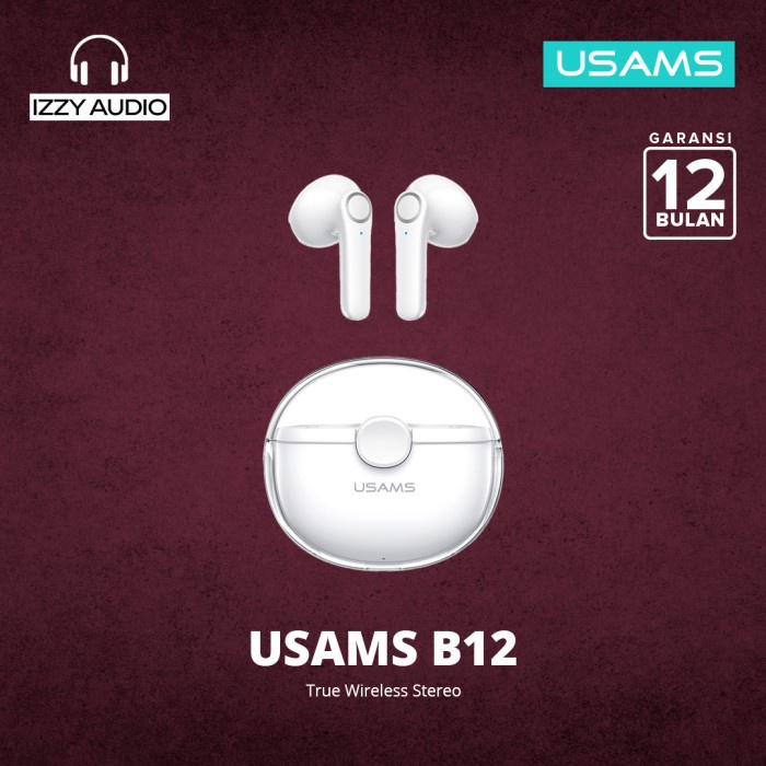 USAMS Original True Wireless Bluetooth Earphone TWS BU12 Stereo earphones Bass headset Sport gaming headphone type c macaron - White