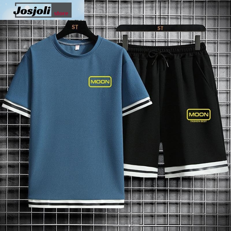 JOSJOLI_STORE/Stelan Moon/Satu Stel Atasan dan Bawahan Pria Dewasa/L XL