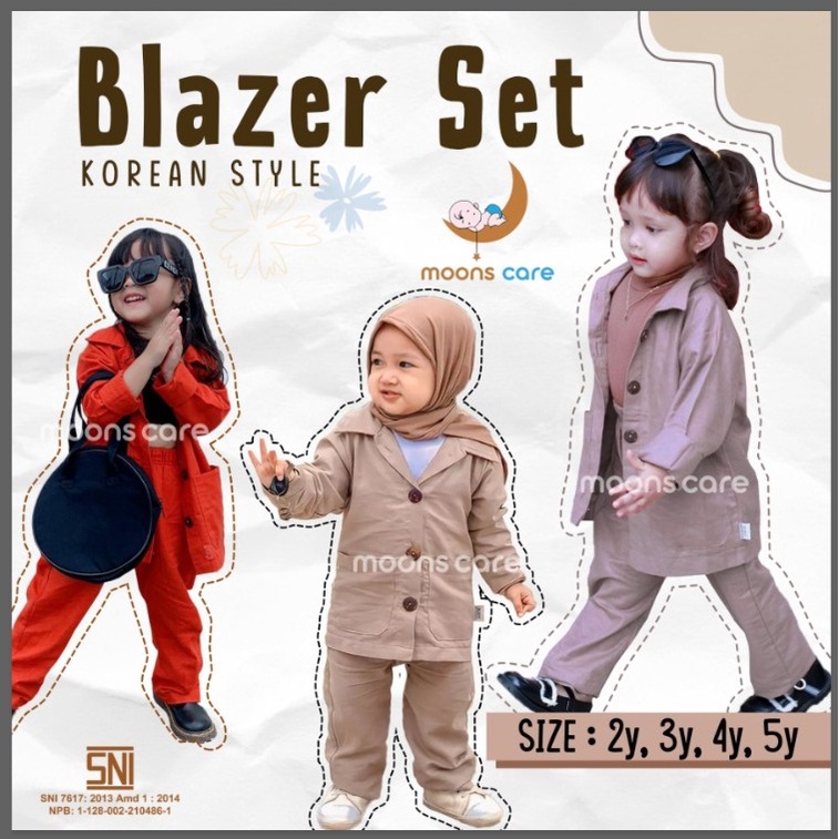 BLAZER KIDS SET MOONSCARE KOREAN STYLE - BLAZER ANAK - SETELAN BAJU ANAK KOREAN STYLE - BLAZER SET KIDS PEREMPUAN - BAJU LEBARAN ANAK PEREMPUAN- BAJU LEBARAN ANAK PEREMPUAN- OUTFIT LEBARAN PEREMPUAN