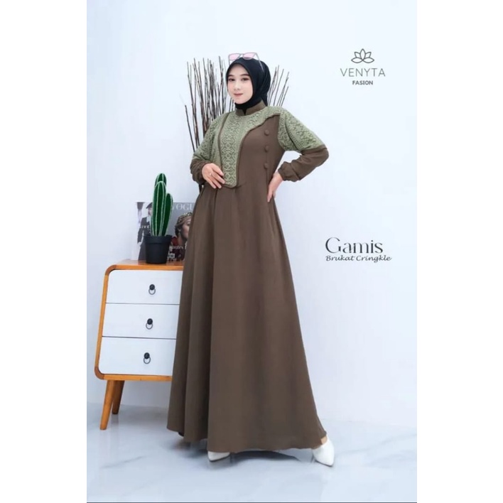 GAMIS TERBARU WANITA MUSLIM LIVY DRESS CRINKLE APLIKASI BURKAT GAMIS MODEL KEKINIAN