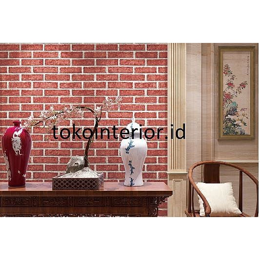WALLPAPER DINDING 3D MOTIF VINTAGE BATU BATA MERAH VP