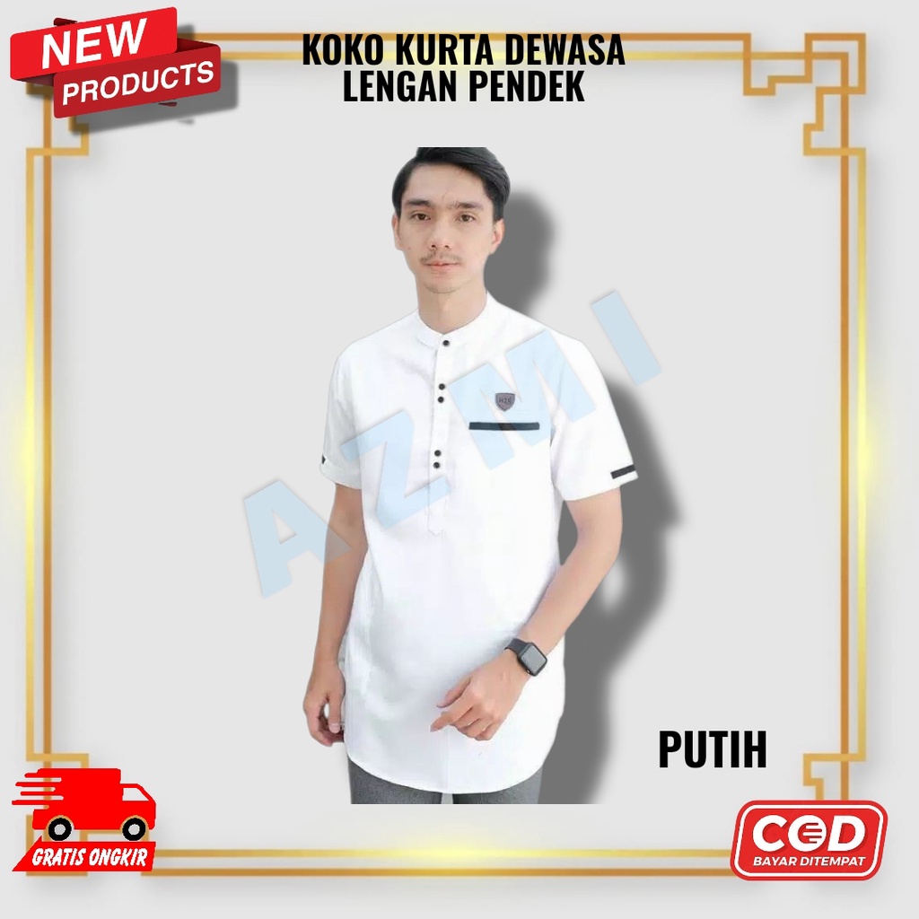 Baju Koko Pria Dewasa Koko Kurta Kain Katun Putih Lengan Pendek