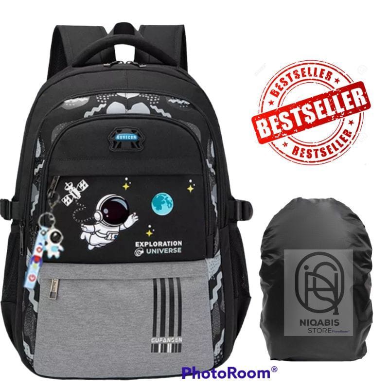 Tas Ransel Anak Astronot Tas Sekolah Anak TK SD SMP Terbaru Paket Botol + Jam + Coverbag