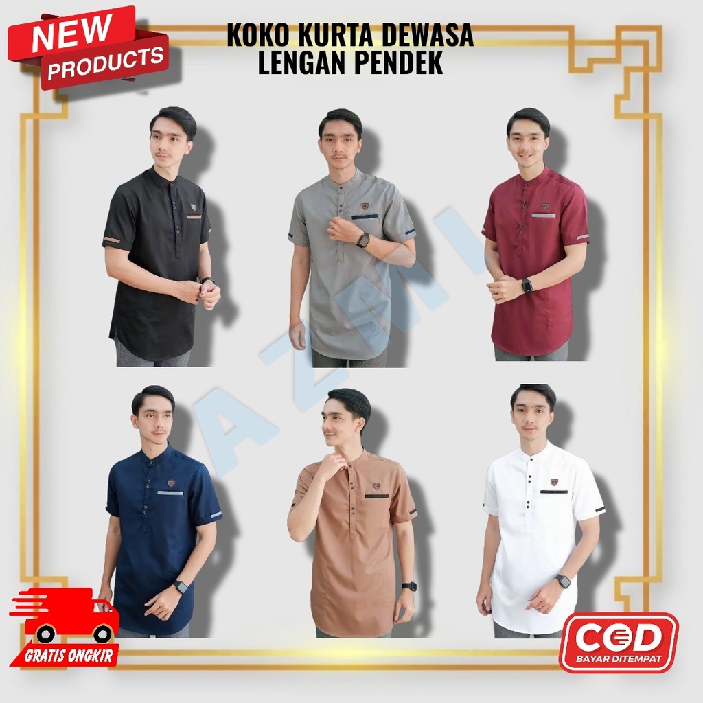 (ALL 1) Baju Koko Pria Dewasa Kurta Kain Katun Lengan Pendek Muslim Tebal Adem Terbaru