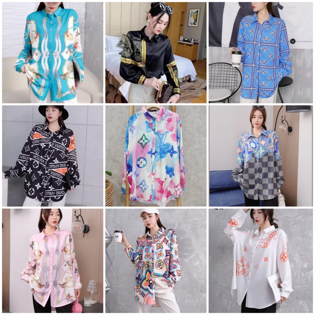 SJM KEMEJA JUMBO LD126CM BIG SIZE 4XL SATIN SILK IMPORT BKK MOTIF PRINT BANGKOK