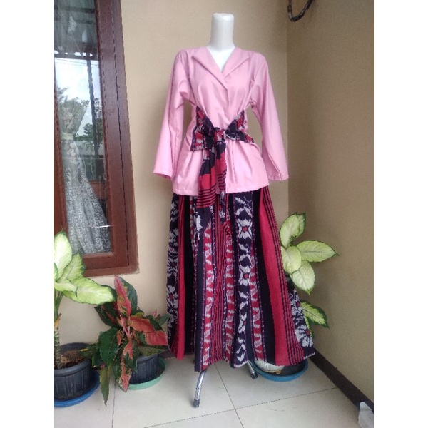 setelan tenun mix toyobo pink motif bunga