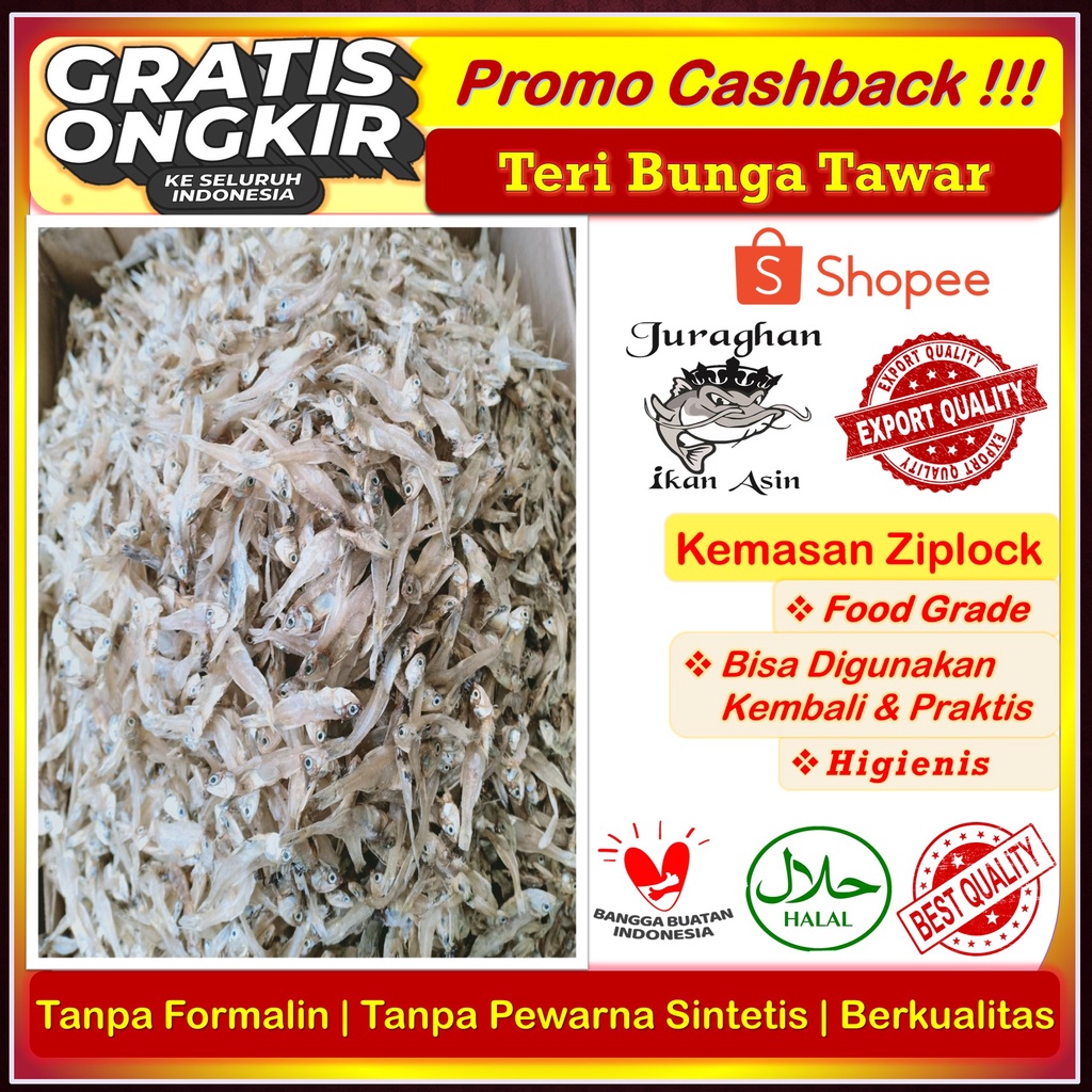 

Ikan Asin Teri Tawar Kering/ Ikan Asin Teri Tawar Bunga TerEnak HIgienis Kualitas Export 500 Gr