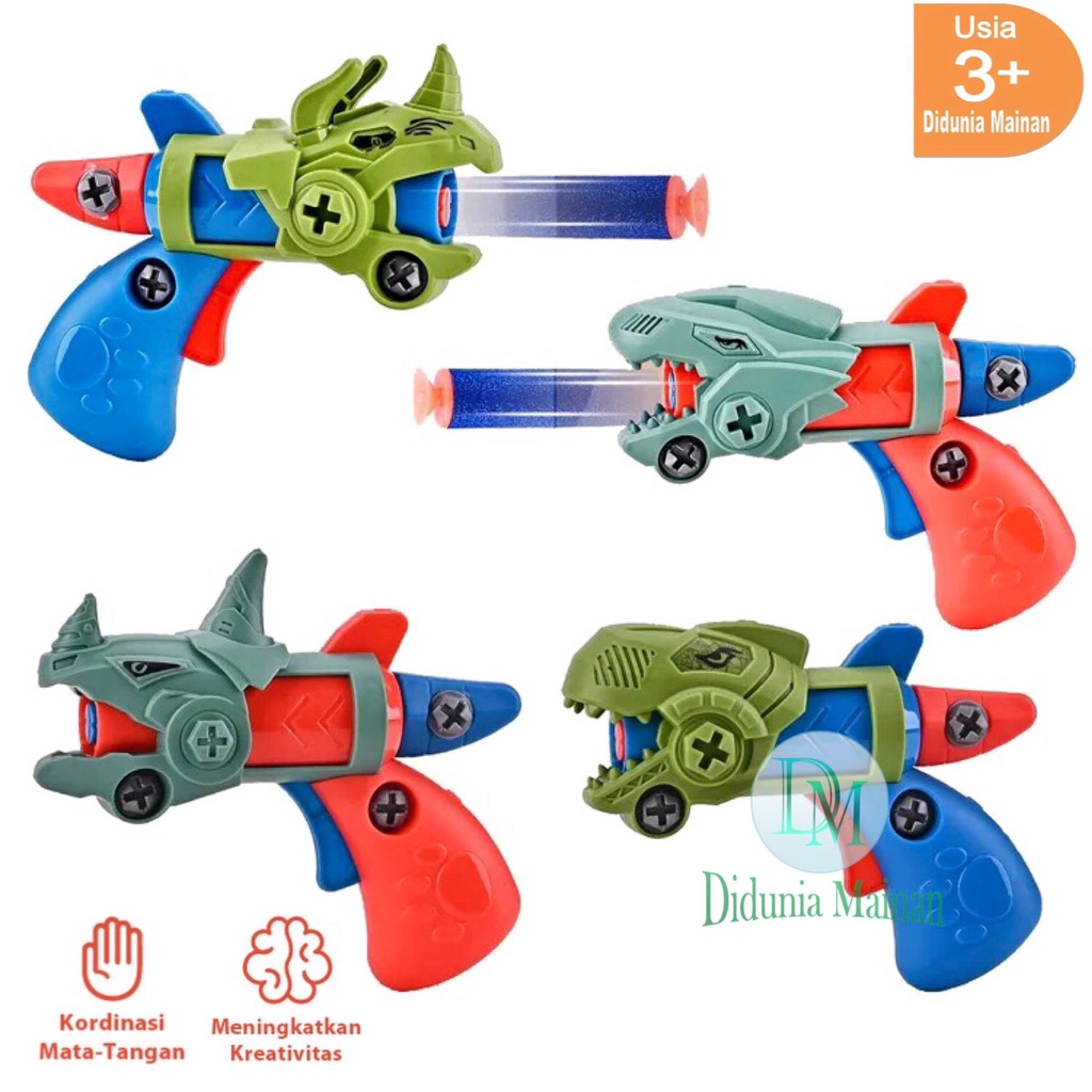 Tembakan mainan anak pistol diy bongkar pasang dinosaurus dino eva gun