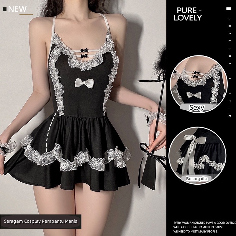 Lingerie Sexy Cosplay Ukuran Jumbo Kostum Cute Maid Outfit Japanese Lolita Dress A1780