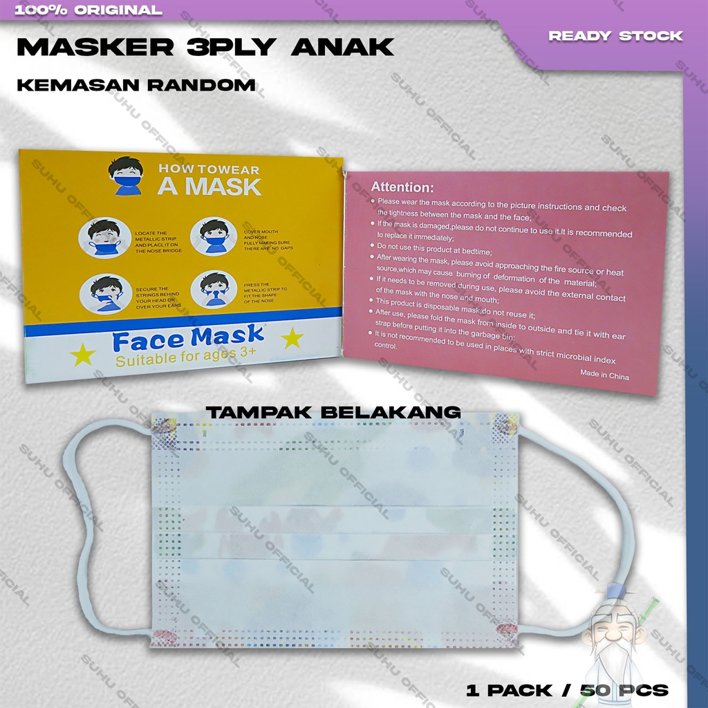 Masker Anak Medis 3Ply Isi 50Pcs Motif Mix Cowok Boy Karakter Kartun Lucu 3 Ply Earloop Surgical Mask