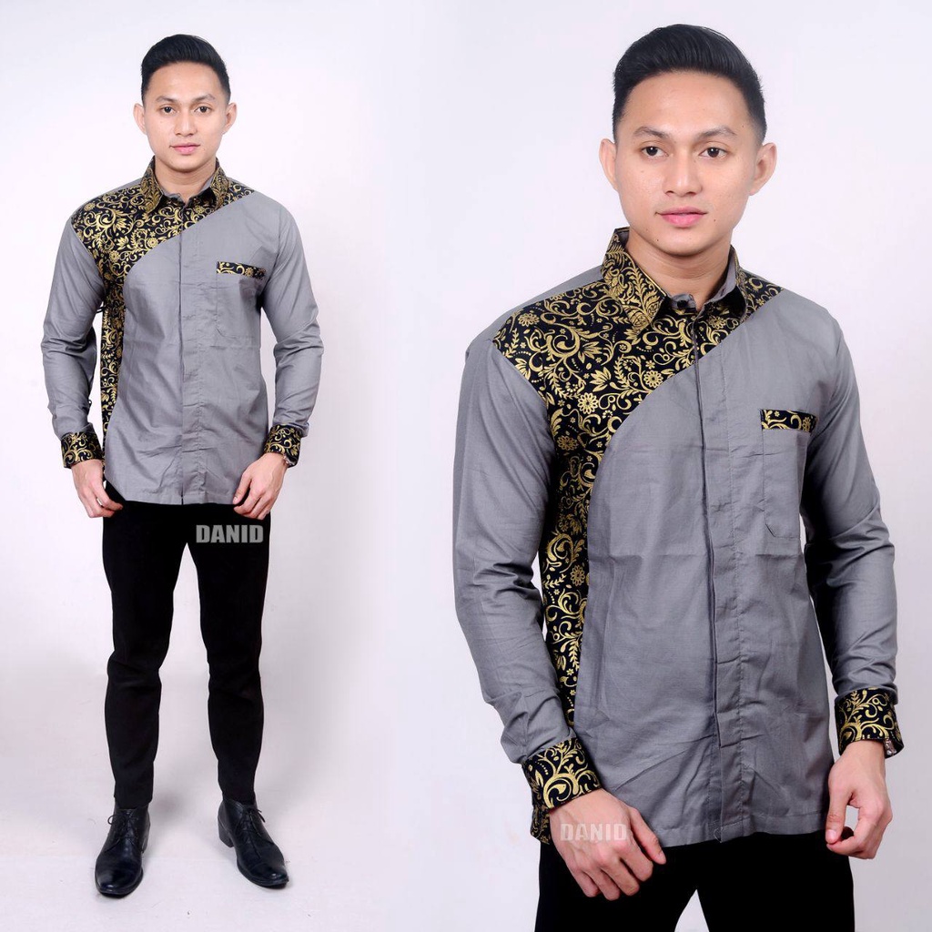 Baju Koko Kurta Dewasa Lengan Panjang Pria Muslim Terbaru Motif Batik katun import