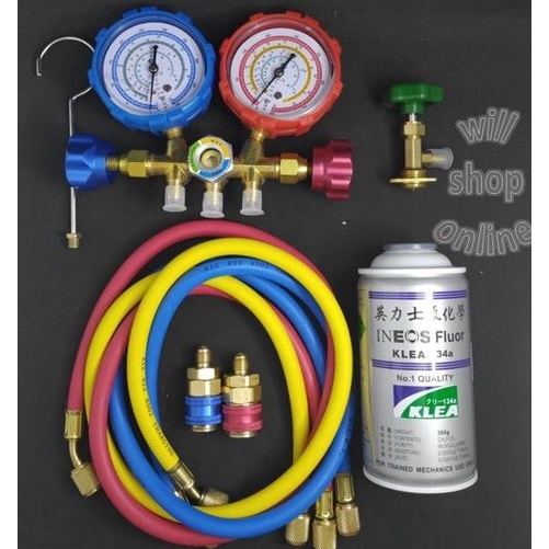 PAKET ALAT PENGISIAN FREON AC MOBIL KULKAS KOMPLIT MANIFOLD DOUBLE