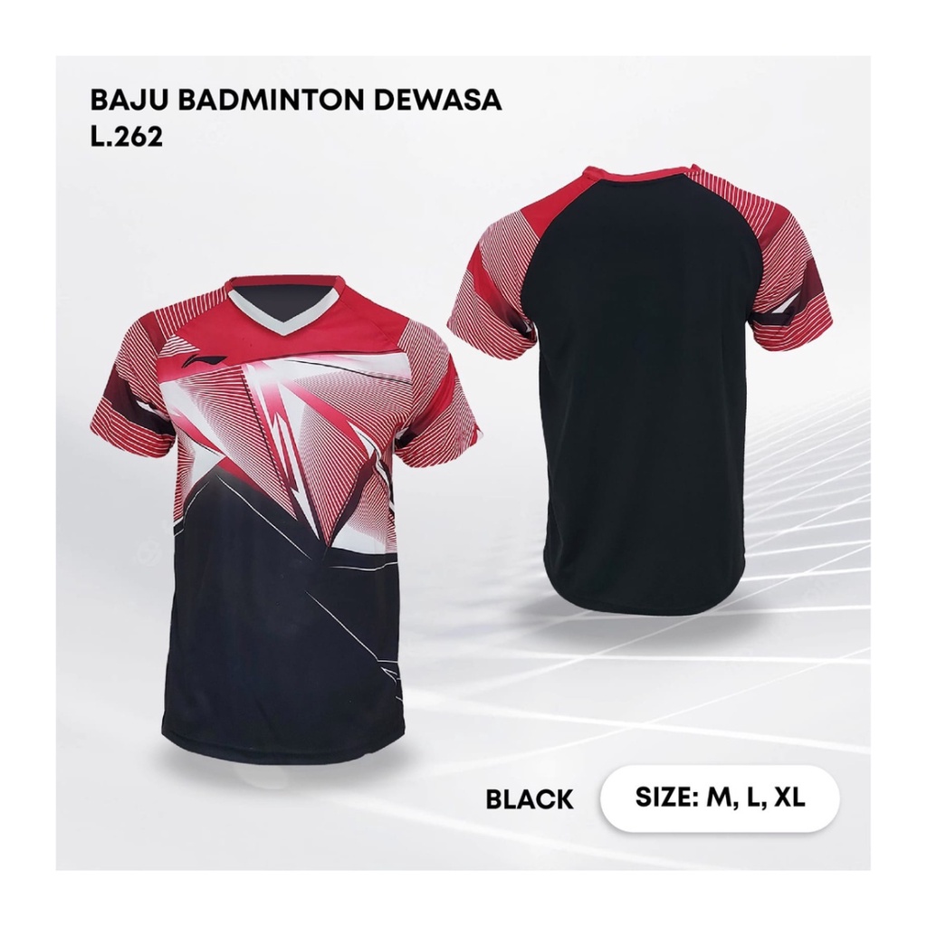 Kaos bulutangkis pria L262 baju badminton atasan olahraga jersy wanita dewasa t-shirt outfit seragam kostum jersey casual suit pakaian jarsey oblong apparel sport jersi sudirman thomas uber cup bulu tangkis hitam polos