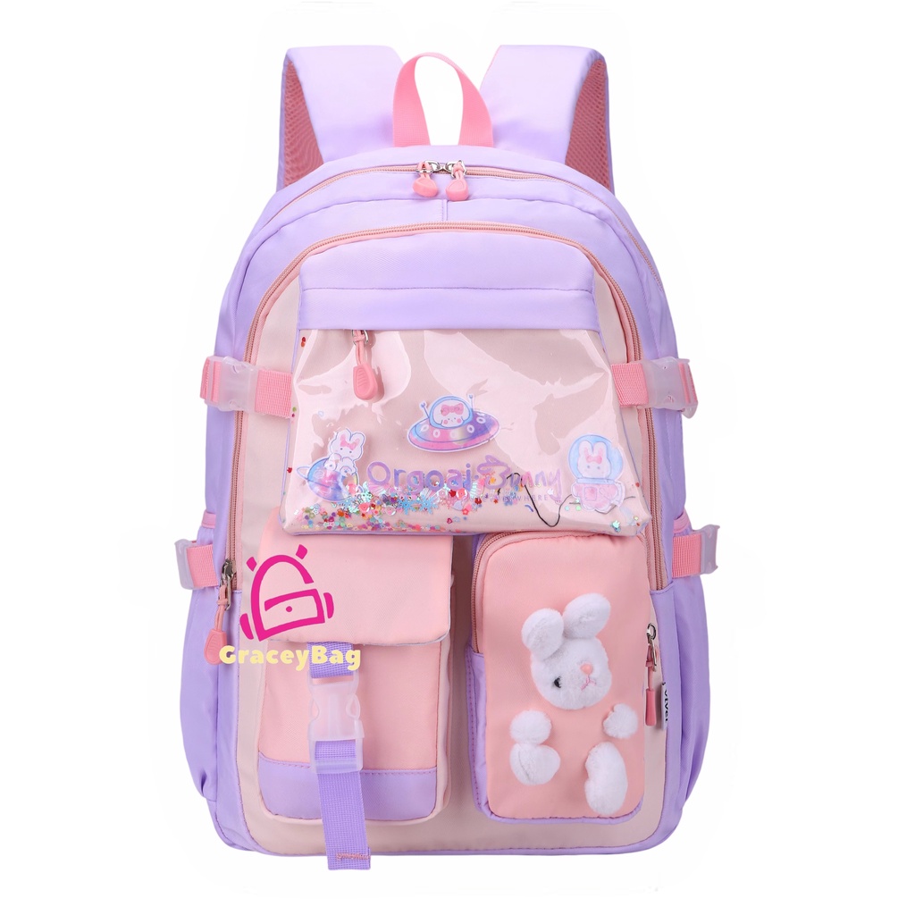 GB-9871 Tas Ransel Sekolah Anak Perempuan Import Plus Rain Cover (Bukan Bukaan Kulkas)