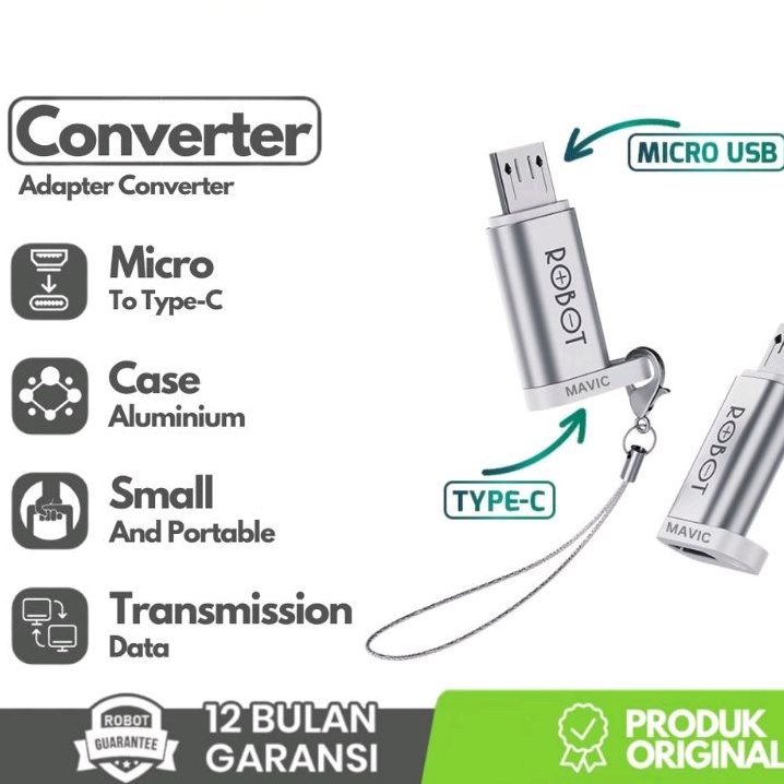 OTG ROBOT RT OTG01 MICRO USB TO TYPE C SMALL PORTABLE ALUMINIUM CASE ORIGINAL NEW GARANSI RESMI ADAPTER CONVERTER