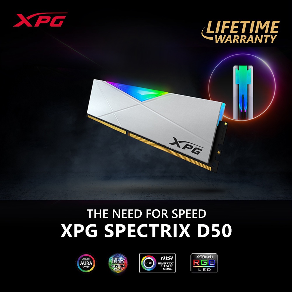 ADATA XPG SPECTRIX D50 RGB 16GB 3600Mhz SINGLE White/Grey RAM 3600