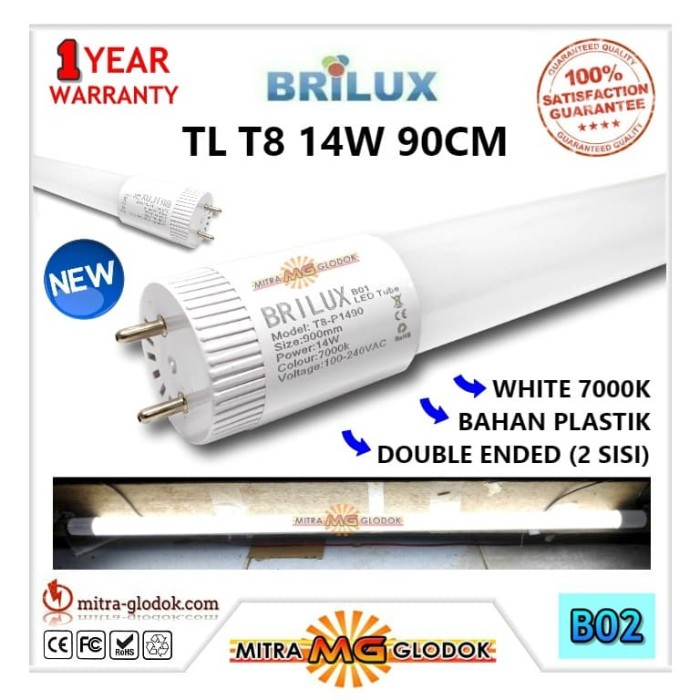 Terlaris Brilux Tl T8 Led Neon 14W 90Cm - Plastic Cover Garansi 1 Tahun - B02