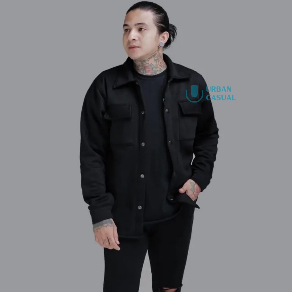 Jaket Pria Casual Shacket Fleece Premium Semi Parka Trendi Model Terbaru Kekinian Motif Simple