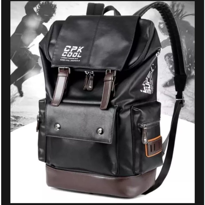 Tas Ransel Pria COD Tas Ransel Kulit Pria Tas Punggung Pria Tas Laptop Tas Kuliah - Hitam(M9C6) IMPO