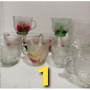 Gelas Ceramic I Cangkir Kaca I Lepek Kaca I Teko Keramik plus tutup biru