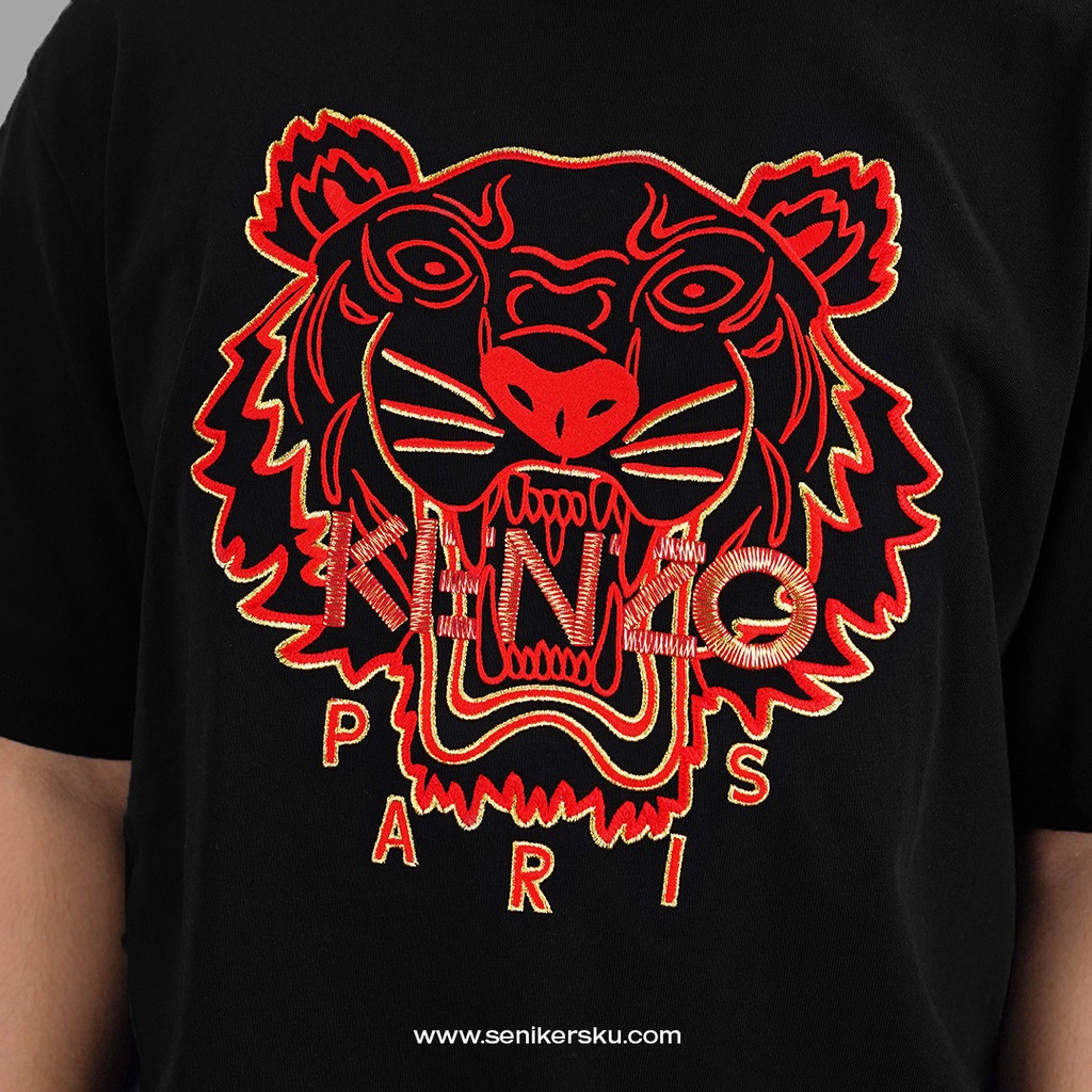 Kenzo Tiger Embroidered Red Gold Black Tee