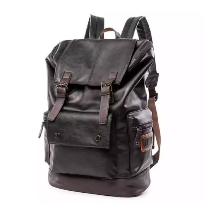 Tas Ransel Pria COD Tas Ransel Kulit Pria Tas Punggung Pria Tas Laptop Tas Outdoor - Hitam(B4N5) tas