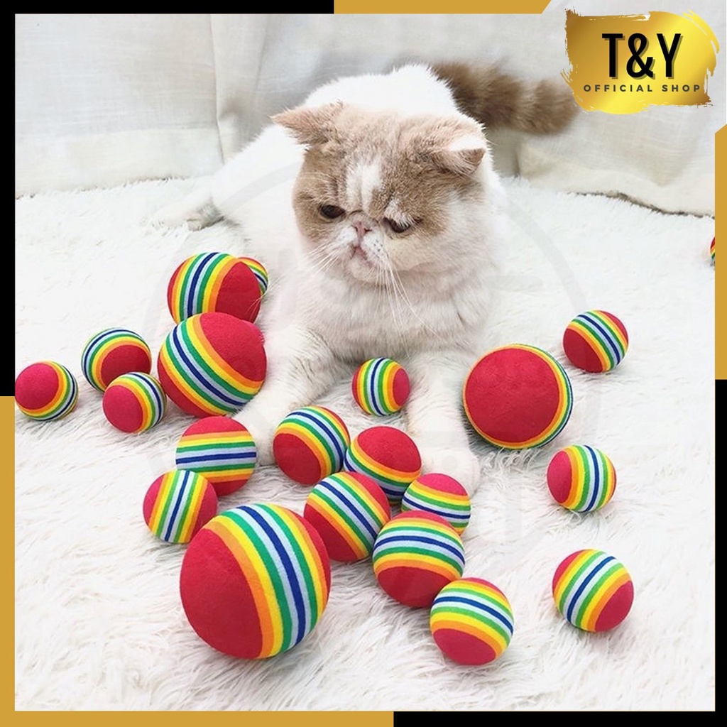 T&amp;Y Mainan Gigitan Bola Garis Rainbow Peliharaan Kucing Cat Toys Mainan Hewan Peliharaan Doggy