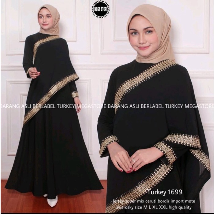 Gamis Gamis Abaya Turkey 1699 HITAM Jersy mix Ceruty Premium Terbaru 2021 - Hitam, M(T5X1) REAL PICT