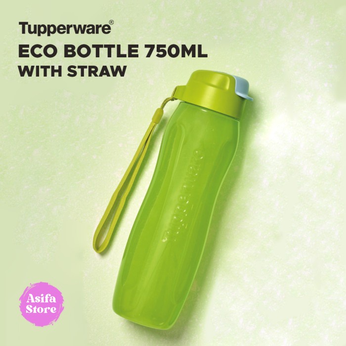 botol minum  Tupperware Eco Bottle 750ml Straw - Tempat / Botol Air Minum Sedotan - Hijau(T3Q9) PROM