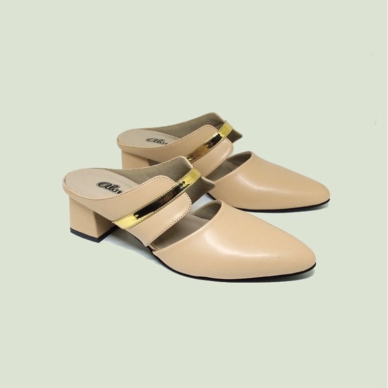 BELLONA X ZAGIB | Sepatu Wanita Heels Mules Cream Ukuran Besar-Jumbo / High Heel Big Size