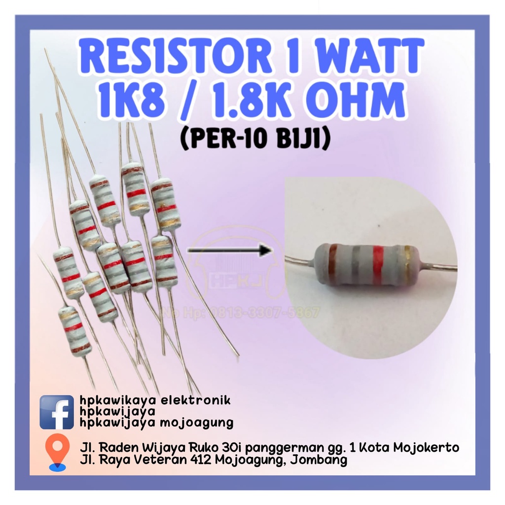 ( 10PCS ) RESISTOR 1 WATT 1.8K OHM 1watt 1,8K ohm R 1 watt 1K8ohm