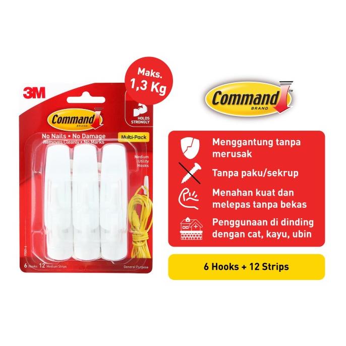 

Command 3M Gantungan Serbaguna Medium Hooks 17001-6 Value Pack