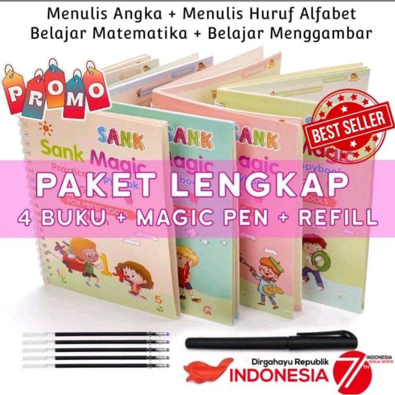 LYSASHOP 4 Buku Set SANK MAGIC WATER BOOK Buku Ajaib Belajar Menulis Anak Latihan Berhitung Menggamb