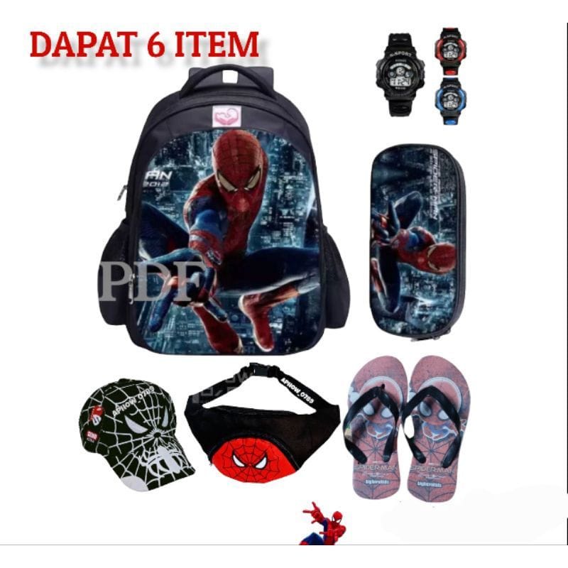 Paket 6 In 1 Ransel Anak Karakter Superhero Tas Ransel Anak Sekolah